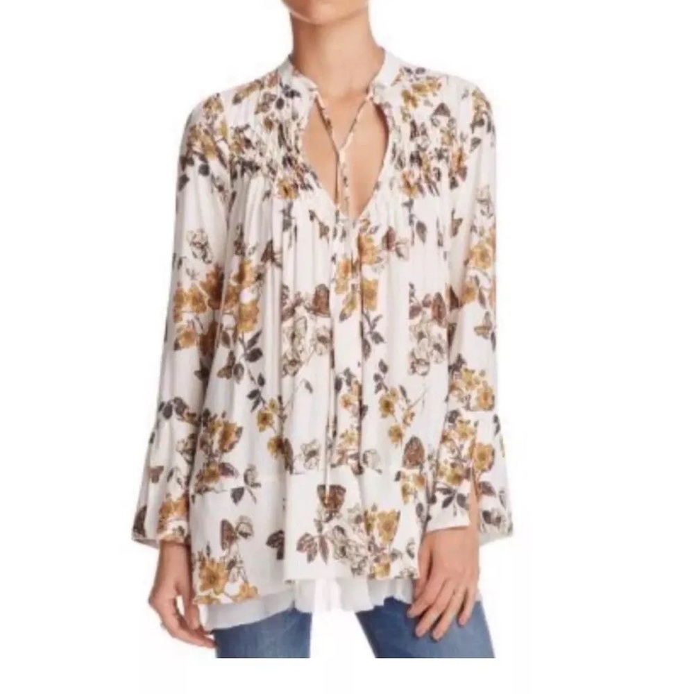 FREE PEOPLE Pebble Crepe So Fine Boho Oversized Tunic Top Flawed Hem butterfly